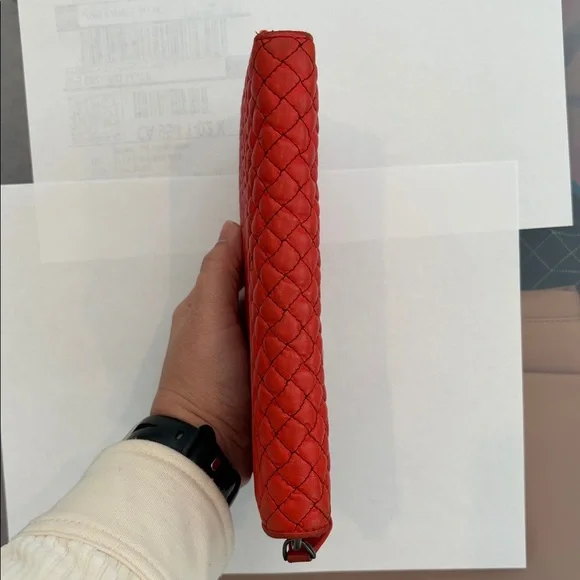 SOLD: Bottega Red Woven Zip-Around Wallet - Picture 6 of 12